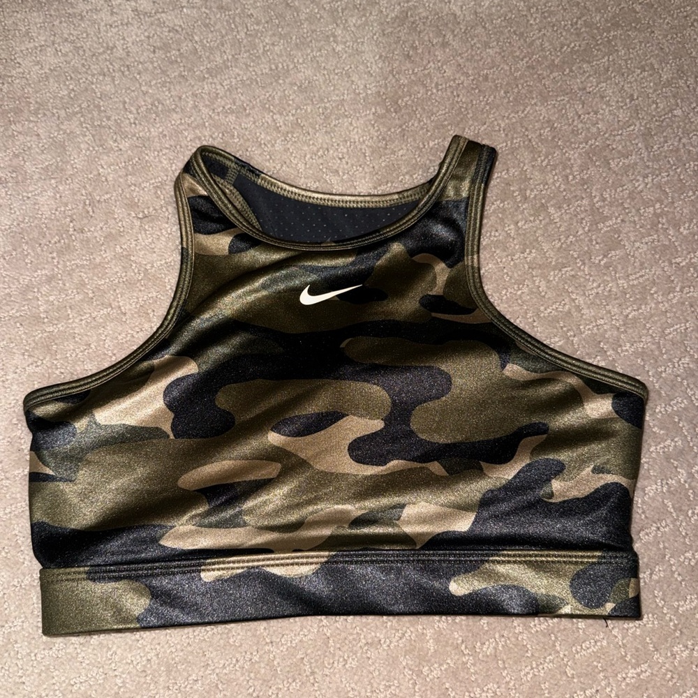 Nike Black with Olive Camo Trim Racerback Sports Bra